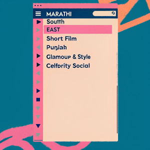 Screenshot of Filmfare Awards webpage. Categories include: Marathi, South, East, Short Film, Punjabi, Glamour & Style, and Celebrity Social. Modern, user-friendly design with clear layout and bold text.