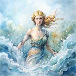 aphrodite, goddess emerging from the sea foam