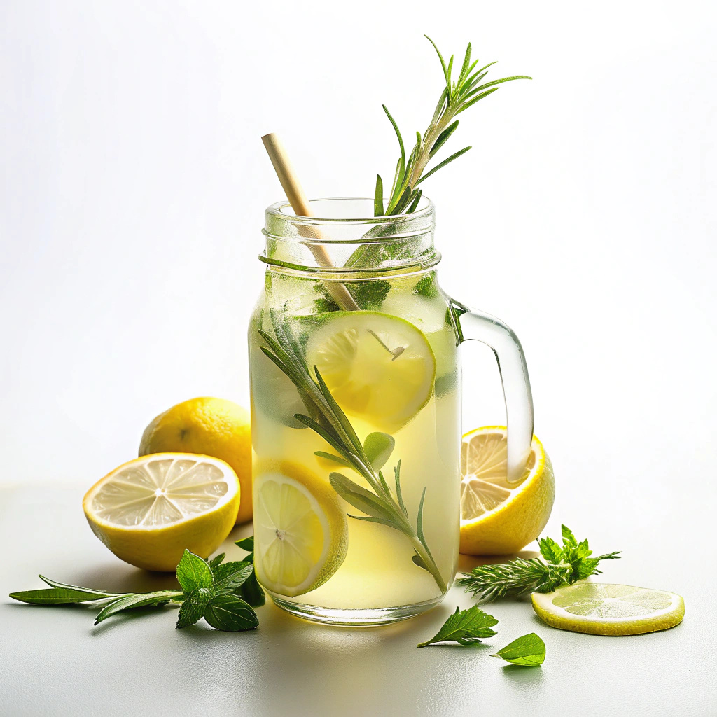 tasty herb infused lemonade isolated on white back ground - Recraft