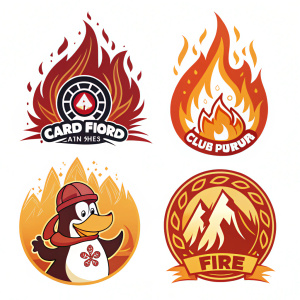 Dynamic promotional logos for Club Penguin's Card Jitsu Fire event. Fiery designs, warm hues.