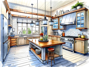 sketch of a modern kitchen set