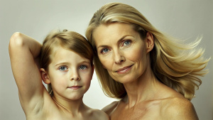 extremely realistic natural visualisation of, blonde mother and daughter, (showing their extremely detailed armpits:1.3), (focused hairy armpits:1.7), (focus on naturalistic long overgrown armpit hair:1.3), natural eyes, extremely detailed and natural skin texture, extremely detailed feminine face, natural lighting, cozy background interior, serious facial expression, high quality, 8k, reality, masterpiece