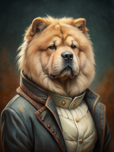 Chow-chow dog in a coat, 1900 style