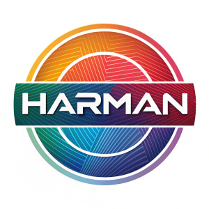 Harman logo, vibrant and dynamic design. Modern branding, digital media.