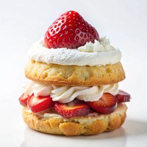 Strawberry shortcake on solid white background, single object