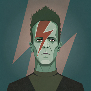 Frankenstein monster with ziggy stardust pattern in audrey kawasaki art style