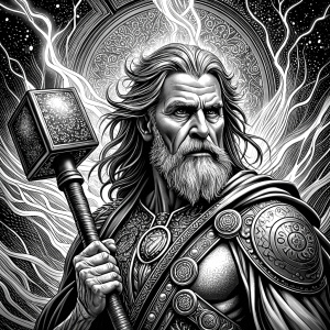 god thor with hammer perfect realistic art, high-definition, high-definition grey and black, white background 