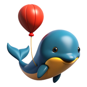 cute whale holding a balloon