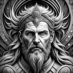 god odin perfect realistic art, high-definition, high-definition grey and black, white background 