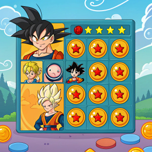 In a vibrant, cartoonish video game interface, Dragon Ball Z-themed avatars populate a grid-like menu design.