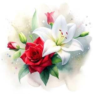  a spray White lilies and red roses with 