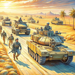 conboy militar de soldados estadounidenses con un tanque abrahams en irak