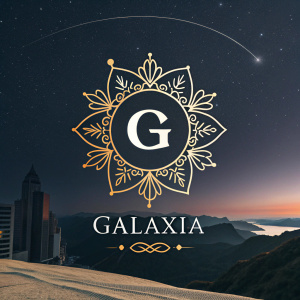 Creative digital artwork showcasing the logo of 'Galaxia'. A stylized 'G' takes center stage, designed with elegance. Set against a minimalist black backdrop, the logo emanates sophistication.