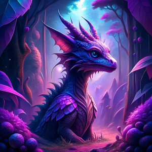 purple dragon living in purple forest and sad