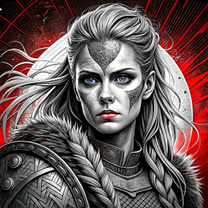 shieldmaiden perfect realistic art, high-definition, high-definition grey and black, white background 