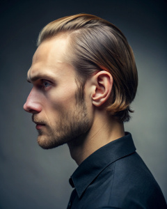 Ear Tucked Part hair russian man from side view