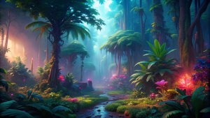 Beautuful  jungle background. Cinematic view, Dynamic lights