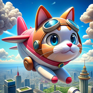 Plane flying over city cat