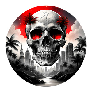 skull island tattoo design - perfect realistic art - high-definition - grey and black - white background 