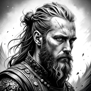 Nordic ragnar - perfect realistic art, high-definition grey and black, white background tattoo design