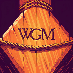 A minimalist logo design for the Warsaw Ghetto Museum. The acronym WGM prominently displayed. Single color scheme.