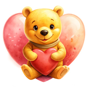 cute winnie the pooh, heart background,
 T-shirt illustration. transparent, white background