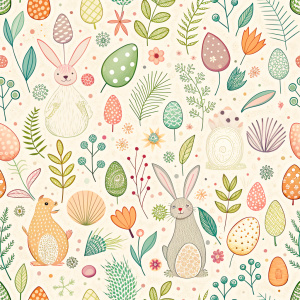 easter minimalist doodles seamless pattern tile, white ground