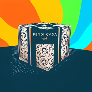A high-end packaging design for Fendi Casa's Savoy collection. Luxurious black and white theme with elegant brand name and intricate patterns.