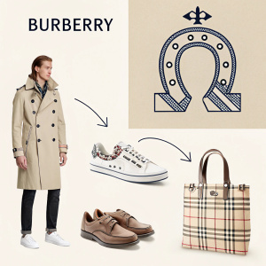 Evolution of Burberry's logo design. From classic to modern graphic style.