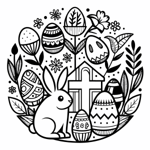 Easter,doodle, line art, black lines, white background,cover