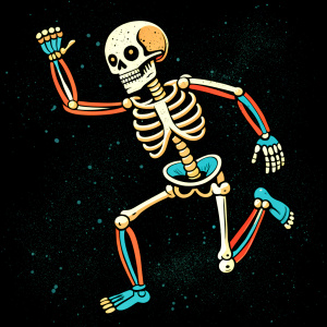 full body skeleton dabbing black background