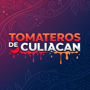 Digital artwork featuring the Tomateros de Culiacán logo. The background is a gradient of dark blues and purples with swirling, abstract designs. The logo is in a bold, modern font with red and orange strokes that appear to be dripping paint, creating a striking contrast against the dark backdrop.