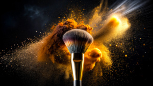 Cosmetics brush and explosion makeup powder creative