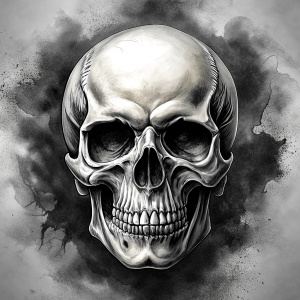 motorcycle biker skull tattoo design - perfect realistic art - high-definition - grey and black - white background 