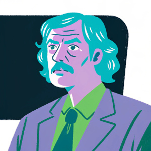 Professional headshot of Vicente Del Bosque. Caucasian male with wavy hair and mustache. Dark suit. Intense gaze. Solid black background.