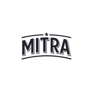 Mitra, bold and sleek font design. Black text on white background. Minimalist and modern logo, central focus on typography