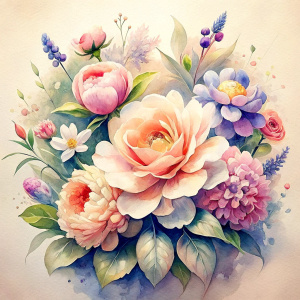 watercolor image ,Pink white Peonies Snowdrops, lobelia, clematis,salvia , carnation, Common Crape Myrtle., Ranunculus viburnum, wax flower, dandelion, geranium , watercolor , watercolor