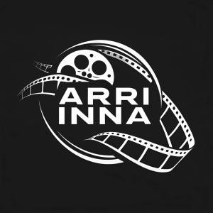 ARRI INNA logo design. Minimalist style, sans-serif font, centered text, solid black background.