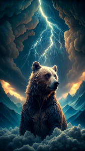 grizzly bear in storm