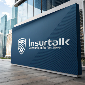Modern and sleek logo design for Insurtalk. Blue and white palette. The words 'Insurtalk' and 'Comunicação Simplificada' prominently displayed. Suitable for various applications.