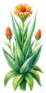 small aloe vera leaves with calendula flowers