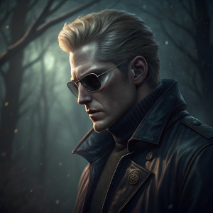 Digital illustration of Albert Wesker. Dark and moody background, sharp focus on face