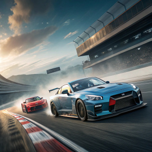 Nitto's promotional page for their legendary 1320 racing experience. Dynamic digital artwork showcases high-performance vehicles in action. Sleek, modern design highlights precision engineering and exhilarating adventures.