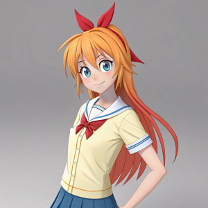 High-definition digital rendering of Kirisaki Chitoge from Nisekoi anime. Smooth, lifelike texture. She stands in a relaxed pose.