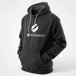 Product shot of a black hoodie with 'Winamax' logo in white, sleek design.