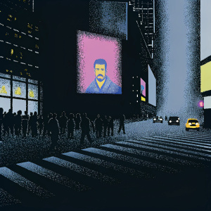 Xabi Alonso's billboard in the heart of Times Square. Crowded street scene. T-Mobile store exterior with large pink background advertisement featuring Alonso.