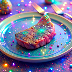 
 close light pastel  very much glitter very sparkly crystal effect fantasized glam Sprinkle Tableware steak    Shimmering Bioluminescent fairytale masterpiece Magical Holographic  Glossy Bioluminescent iridescence  Shimmering Holographic   Foil Glossy Patent Spandex Vinyl  