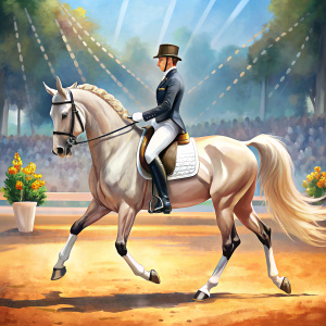 UN CABALLO DE  DOMA CLASICA EN UNA COMPETENCIA MUNDIAL
