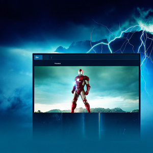 Dynamic landing page for Marvel's Avengers NFT game. Dark theme with electrified background. Iron Man at center.