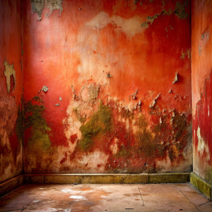 Old moldy and neglected red wall